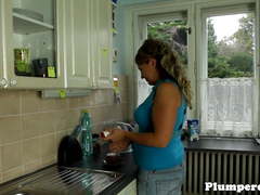 Cougar BBW seduces young guy on the sofa